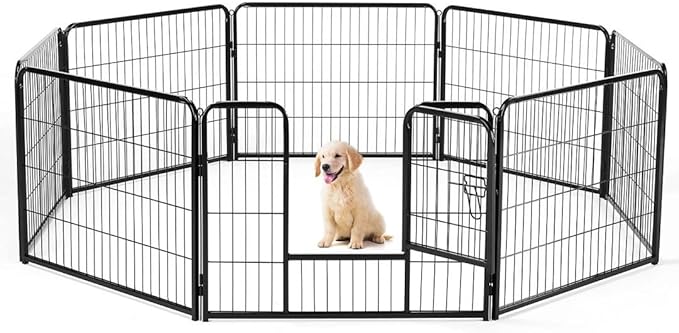 Dog Playpen, 8 Panel 24” Height Puppy Fence Exercise Pen for Yard Gate, Indoor Outdoor Heavy Duty Anti-Rust Metal Playpens with Doors Portable for RV Camping - Small/Medium/Large Pets
