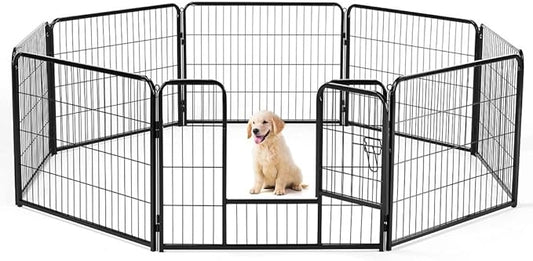 Dog Playpen, 8 Panel 24” Height Puppy Fence Exercise Pen for Yard Gate, Indoor Outdoor Heavy Duty Anti-Rust Metal Playpens with Doors Portable for RV Camping - Small/Medium/Large Pets