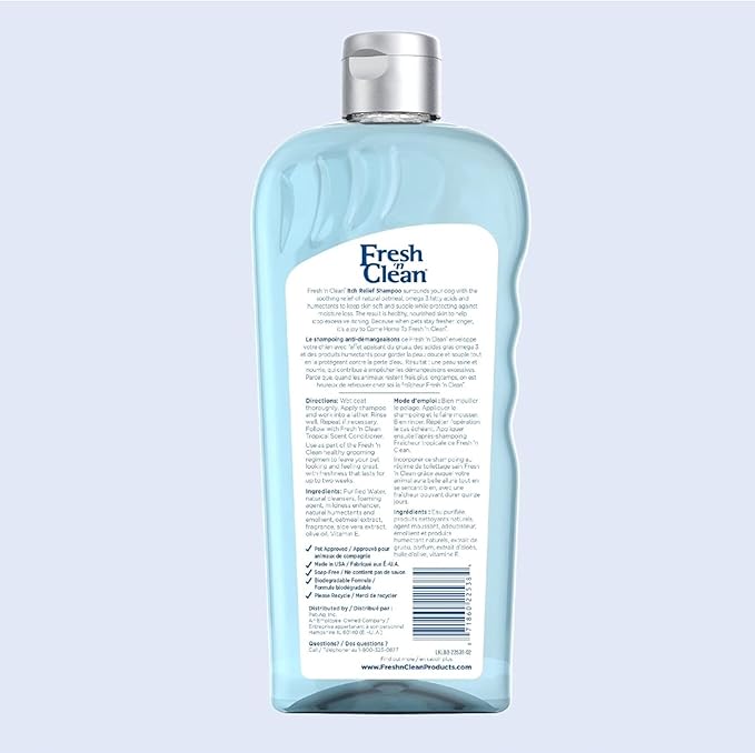 PetAg Fresh 'n Clean Itch Relief Shampoo - Rain Shower Fresh Scent Dog Shampoo - Instant Relief for Dry & Irritated Skin - 18 fl oz