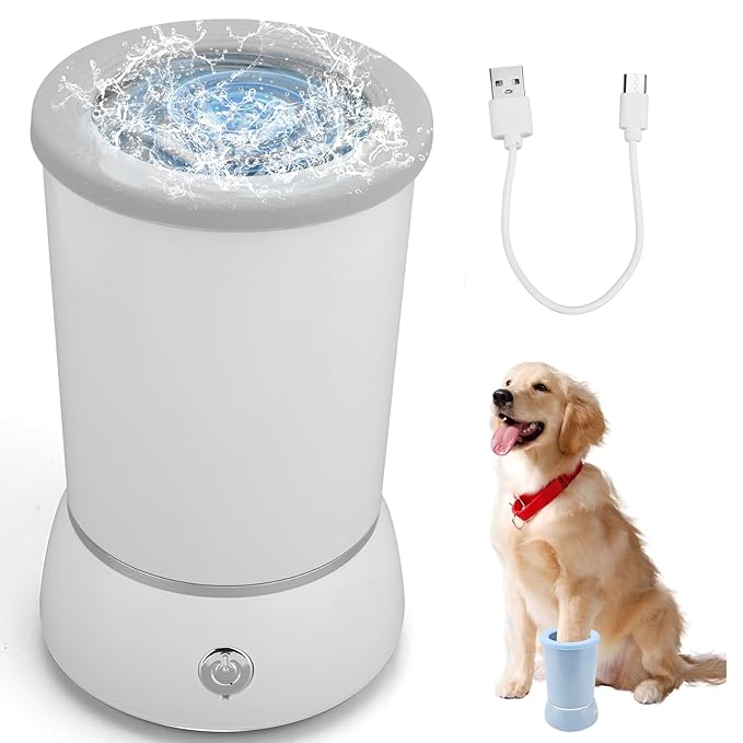 Automatic Dog Paw Cleaner Washer and Massager, Electric Pet Foot Paws Washer for Dogs Cats, USB Portable Dog Feet Cleaner Cup for Medium to Large Dogs, Pet Grooming Supplies(White)
