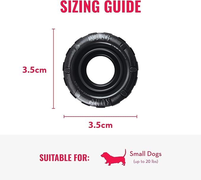 KONG Extreme Tires - KONG's Most Durable Natural Rubber Chew & Fetch Toy - Treat Dispenser Dog Tire Toy - Pet Supplies for Outdoor & Indoor Play - For Small Dogs