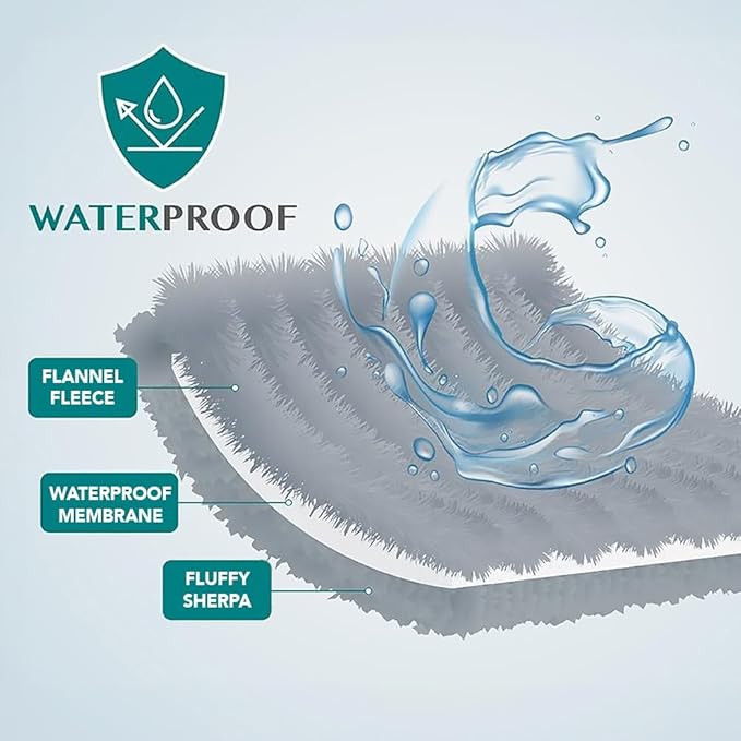 PetAmi Waterproof Dog Blanket for Bed, XL Dog Pet Blanket Couch Cover Protector, Sherpa Fleece Leakproof Blanket for Crate Kennel Sofa Furniture Queen Bed Protection Reversible Soft Plush 90x90 Taupe