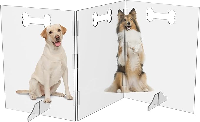 Clear Acrylic Dog Gate, 3 Panel 72" W x 31.5" H, Transparent Freestanding Pet Playpen Indoor, Foldable Pet Fence Barrier for Doorway with Handle/Support Feet