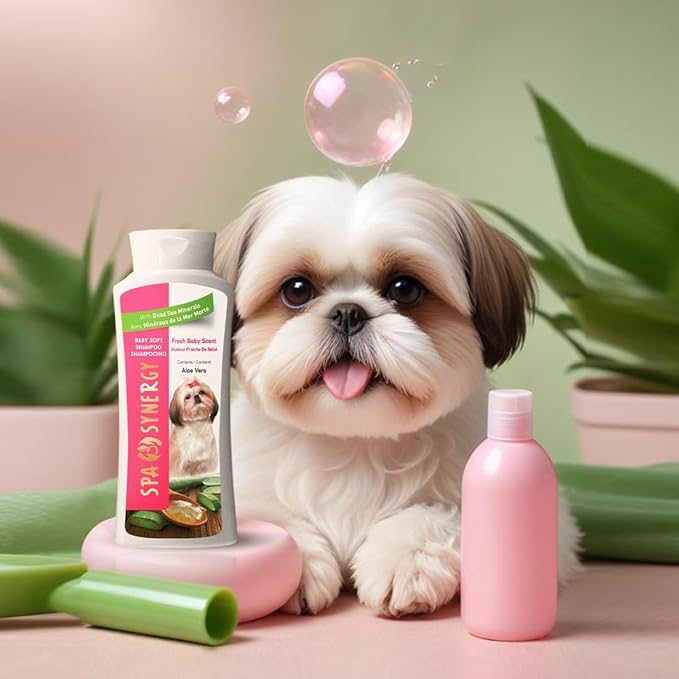 Pet Dog Shampoo Natural Dead Sea Mineral Rich, Aloe Vera, Moisturizing, Hydrating, Anti-Irritant, Fresh Baby Powder Scent – Baby Soft - (1) Bottle 16.5 FL OZ
