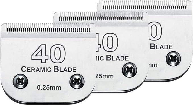 Audoc 3Pcs 40 Blade Dog Grooming Clipper Replacement Blades Compatible with Wahl/Oster Dog Clippers,Detachable Ceramic Blade & Stainless Steel Blade,Size 40 Cut Length 1/100"(0.25mm)