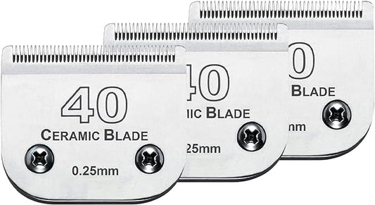 Audoc 3Pcs 40 Blade Dog Grooming Clipper Replacement Blades Compatible with Wahl/Oster Dog Clippers,Detachable Ceramic Blade & Stainless Steel Blade,Size 40 Cut Length 1/100"(0.25mm)