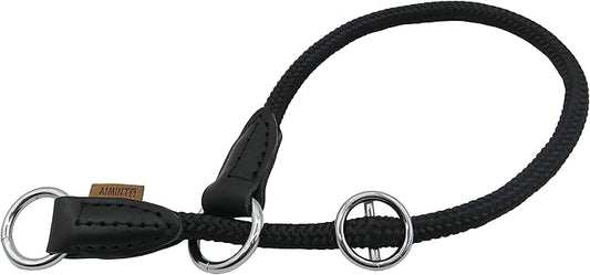 Braided Rope Collar, Pro Training Dog Collar, No Pull Round Martingale Collar, Slip Collar with Slidable Stop Ring - Ideal for Small Dogs (S(1/3") - 16" Long, Black)
