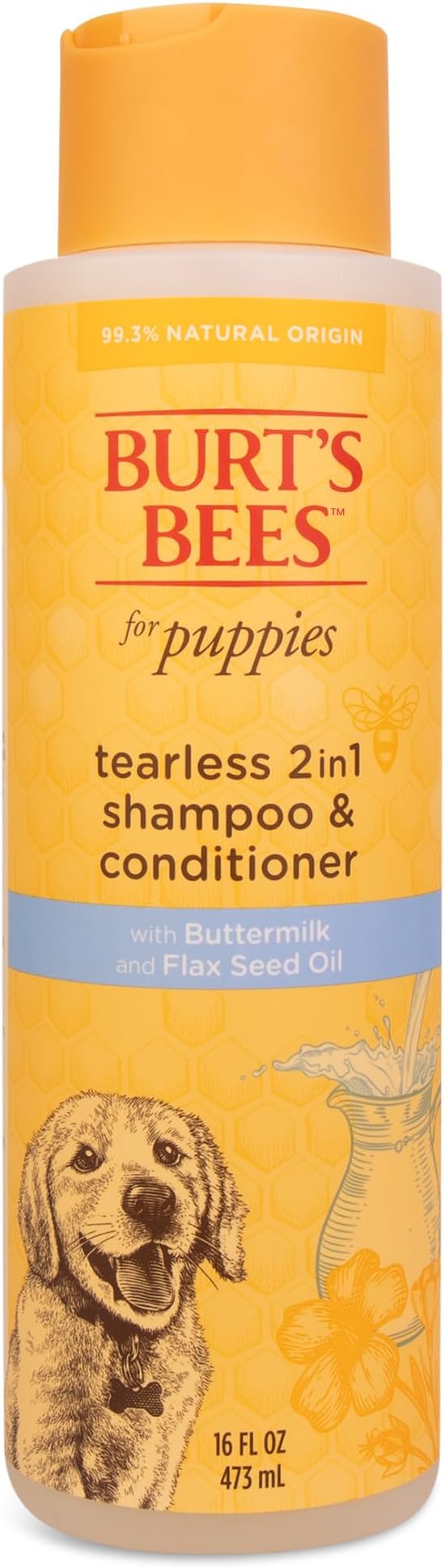 Burt's Bees for Pets Tearless Puppy 2-in-1 Shampoo and Conditioner with Buttermilk and Linseed Oil, 2pk, 95% Natural Origin Formulas, Best Gentle Shampoo for Puppies - Tear Free, 16 oz - 2 Pack