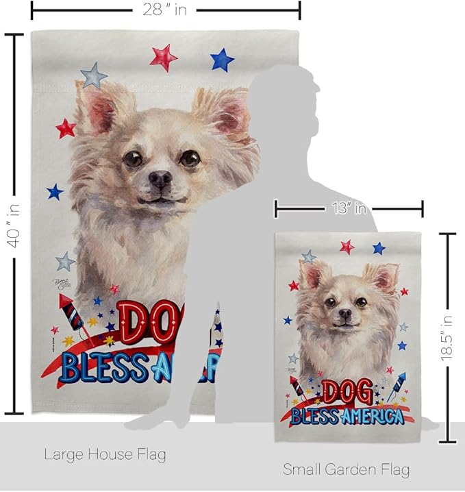 Breeze Decor Patriotic White Chihuahua Garden House Flag-Kit Dog Puppy Spoiled Paw Canine Fur Pet Nature Farm Animal Creature Decoration Banner Small Yard Gift Double-Sided, Made in USA