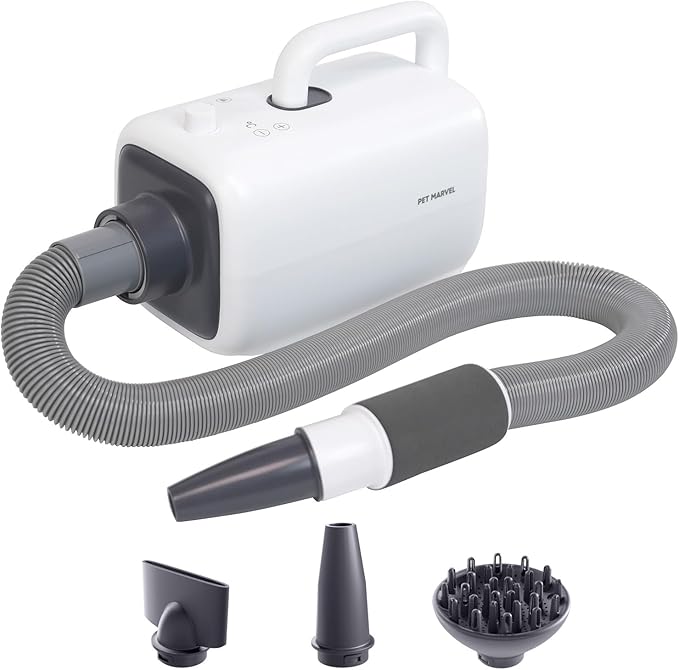 PET Marvel Dog Dryer, High Velocity Pet Blow Dryer for Grooming, Adjustable Temperature and Speed with 3 Nozzles, Professional Force Pet Hairdryer Home Travel