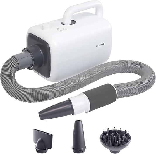 PET Marvel Dog Dryer, High Velocity Pet Blow Dryer for Grooming, Adjustable Temperature and Speed with 3 Nozzles, Professional Force Pet Hairdryer Home Travel
