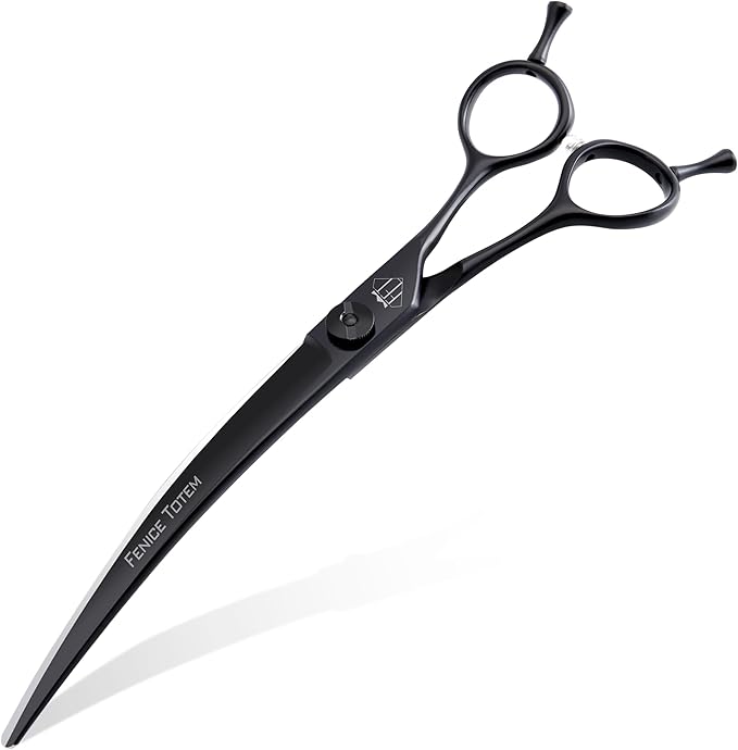 Fenice Dog Curved Grooming Scissors 8.0" Pet Shears Made Of Japanese 440C for Trimming Dogs Cats and Other Pets Face and Paws Black