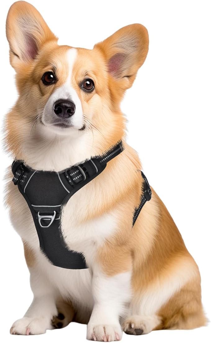 Dog Harness,No Pull Pet Harness Adjustable Reflective Pet Harness Easy Control Handle for Small to Large Dogs Soft Padded Puppy Vest (Black, Medium)