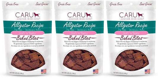 Caru - Soft n’ Tasty Baked Bites - Alligator Bites Dog Treats - Flavorful Training Treats - 3.75 oz Bags - Pack of 3