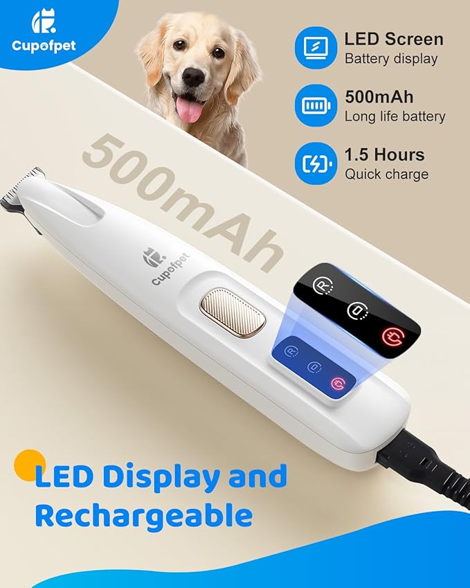 Dog Paw Trimmer with LED Light, 2025 Upgraded Safety Electric Paw Trimmer for Dogs and Cats Paw Cleaner, 35dB Low Noise Multifunctional Dog Clippers for Paws, Eyes, Ears, Face Shavers, Rump (White)