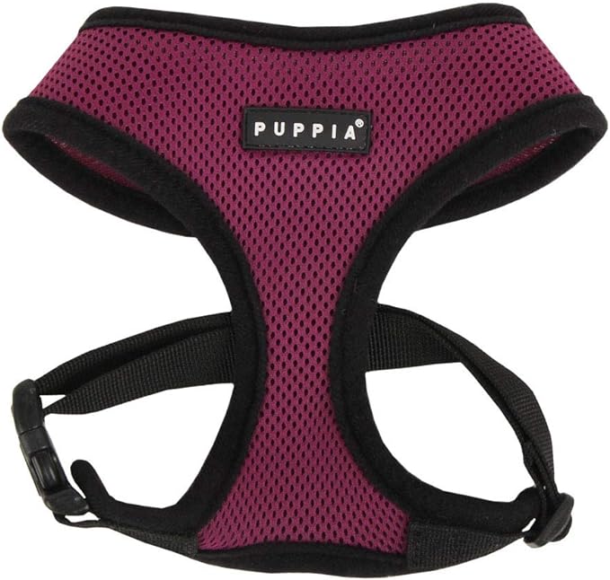 Puppia Soft Dog Harness No Choke Over-The-Head Triple Layered Breathable Mesh Adjustable Chest Belt and Quick-Release Buckle, Purple, Small