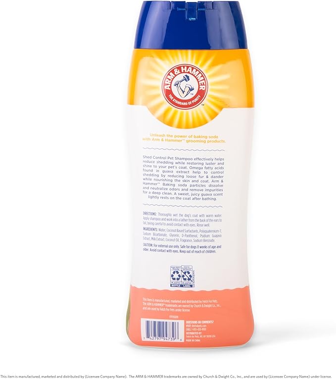 Arm & Hammer for Pets Shed Control Shampoo, 20oz Juicy Guava Scent | Professional Quality Dog Shed-Less Shampoo, De-Shedding Dog Shampoo, Free of Sodium Lauryl Sulfate & Parabens