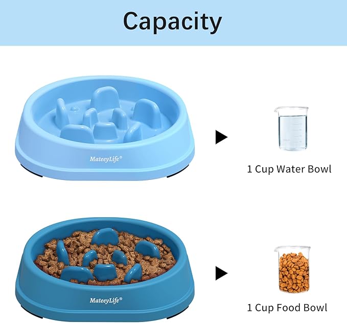 MateeyLife Small Slow Feeder Cat Bowls 2PCS, Anti-Choking Puzzle Cat Food Bowls, Anti-Slip Interactive Dog Feeding Slow Down Eating, Bloat Stop Maze Dishes Dog Feeder for Small Breeds 1 Cup
