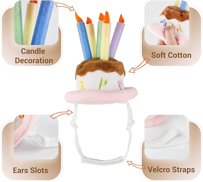 Namsan Cat Birthday Hat, Valentine Hat for Cats Small Dogs, Lucky Cat Birthday Cake Costume, Puppy Party Supplies, Small, Pink