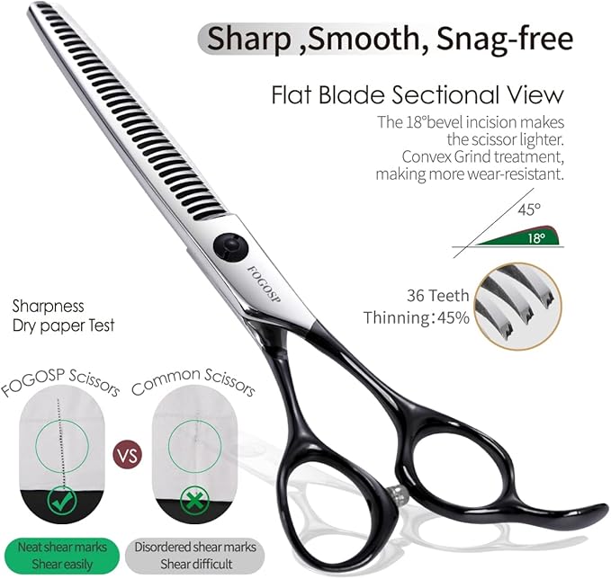 Dog Thinning Shears for Grooming 36 Teeth 6.5" Dog Blending Shears for Grooming Small Medium Dogs Professional Pet Thinners Blenders Scissors for Right Groomer(Blender, Black)