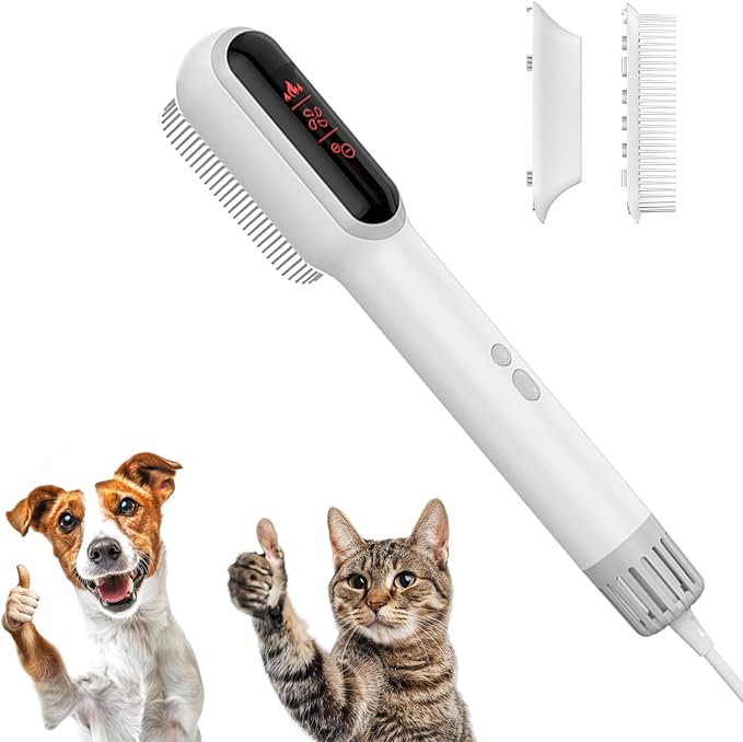 Pet Hair Dryer for Dogs, 2 in 1 Portable Pet Grooming Hair Dryer, LED Screen, NTC Smart Temperature Adjustment, Less Noise, 106000 High Rotating Speed Pet Hair Dryer Brush for Travel Camping