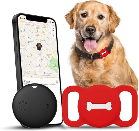 Smart Pet Tracker, Dog Tracker with Black Collar Holder, Smart Tag for Seamless Location Tracking, No Monthly Fee, MFi Certificated, Work with Find My, No GPS Tracker, iOS Only (Red)
