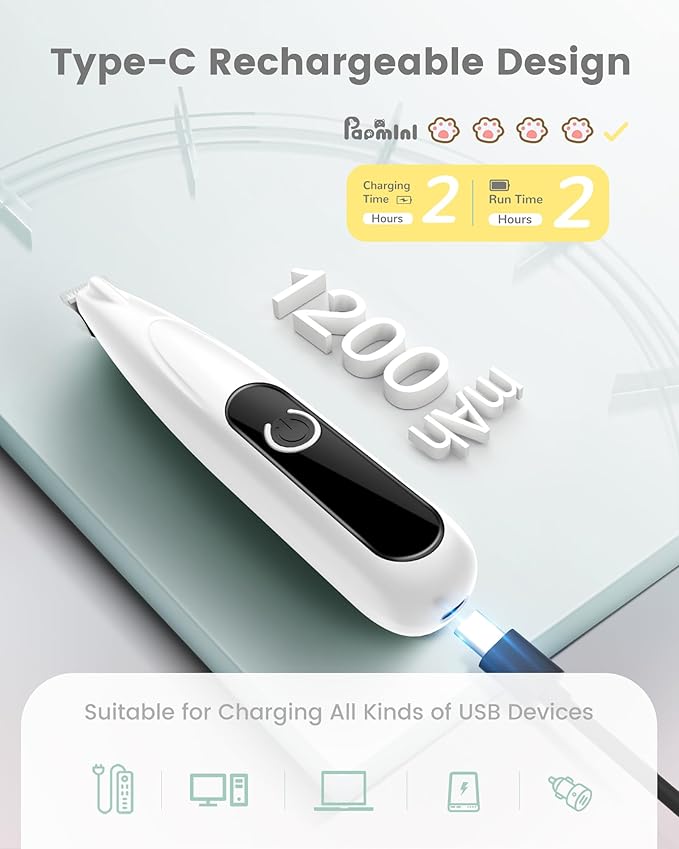 Cat Clippers with LED Display,35dB Ultra-Low Noise Cat Hair Trimmer Shaver, Cordless Dog Paw Trimmer with LED Light,Type-C Rechargeable Cat Dog Clippers for Grooming Paws, Ears, Face, Rump