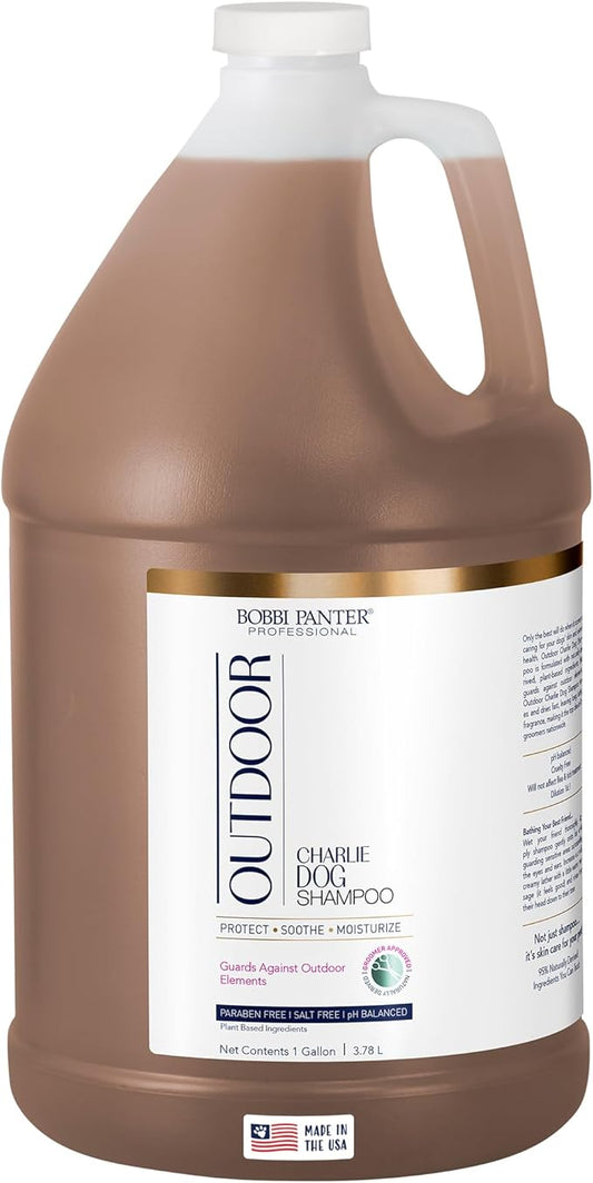 Bobbi Panter Charlie Outdoor Dog Shampoo to Protect Fur & Moisturizes Skin, Natural Ingridients, Tear-Free, pH-Balanced, Concentrated 20:1 Formula, Clove & Cedarwood Scent, 1 Gal.