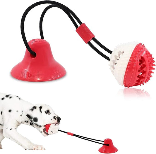 Dog Toys, Dog Chew Toys for Aggressive chewers,Dog Rope Toys with Suction Cup for Puppy Dogs,Dog Training Treats Teething Toys for Boredom, Small Dog Puzzle Toy Treat Food Dispensing Ball Toys (red)