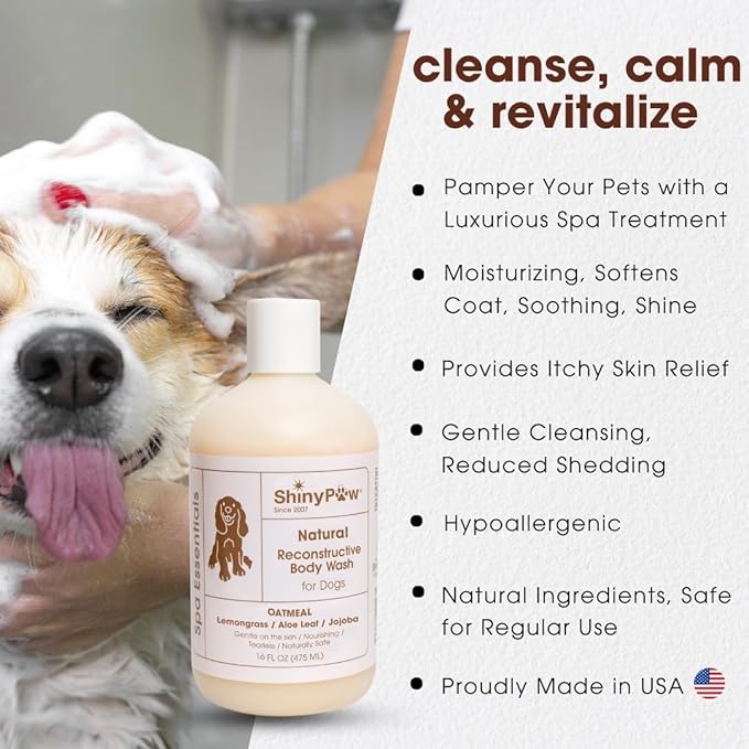 Oatmeal Shampoo for Dogs | ShinyPaw Dog Shampoo for Allergies and Itching | Controls Dog Shedding Naturally | Itchy Skin Relief for Dogs | Tearless Dog Shampoo & Conditioner Made in The USA | 16 oz