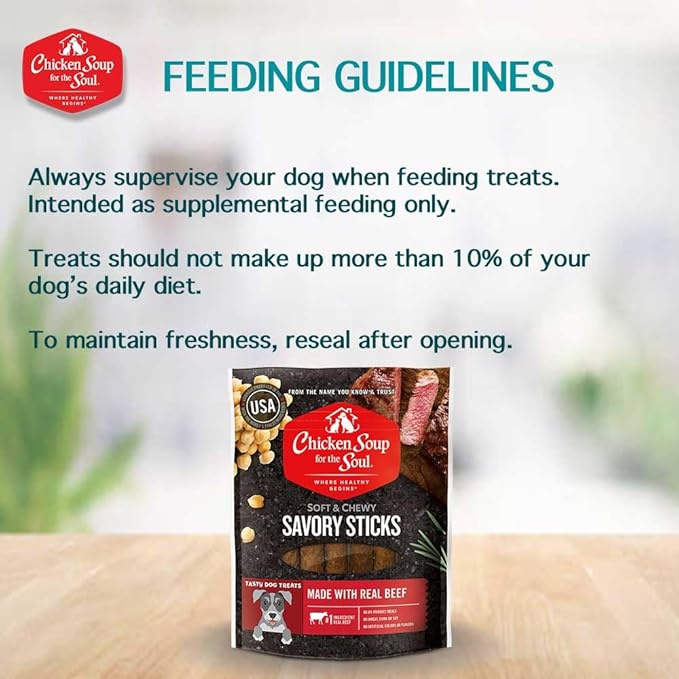 Chicken Soup for the Soul Savory Sticks Dog Treats, Beef, 5 Ounce Bag | Soy, Corn & Wheat Free, No Artificial Flavors or Preservatives