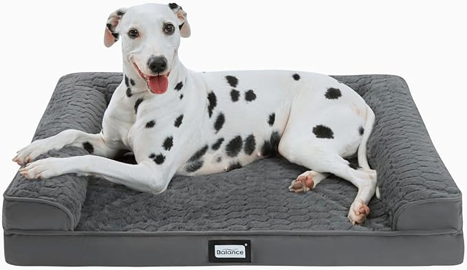 BALANCE Orthopedic Dog Bed for Large Dogs, Comfortable Dog Sofa Beds with Removable Washable Cover & Nonskid Bottom, Egg Crate Foam Dog Couch for Pet Sleeping, Grey