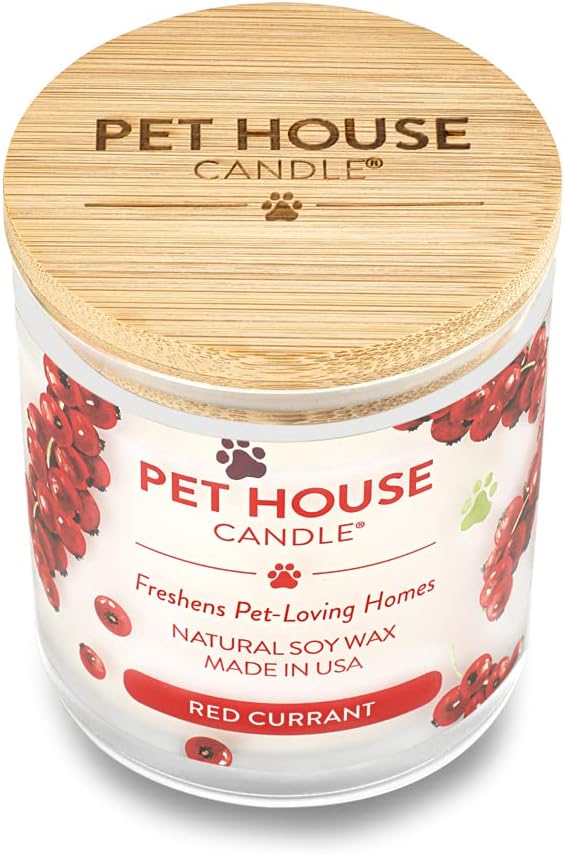 One Fur All Pet House Plant-Based/Soy Candle - Clean Burning, Long Lasting Pet Odor Eliminator for Home - Red Currant Scent