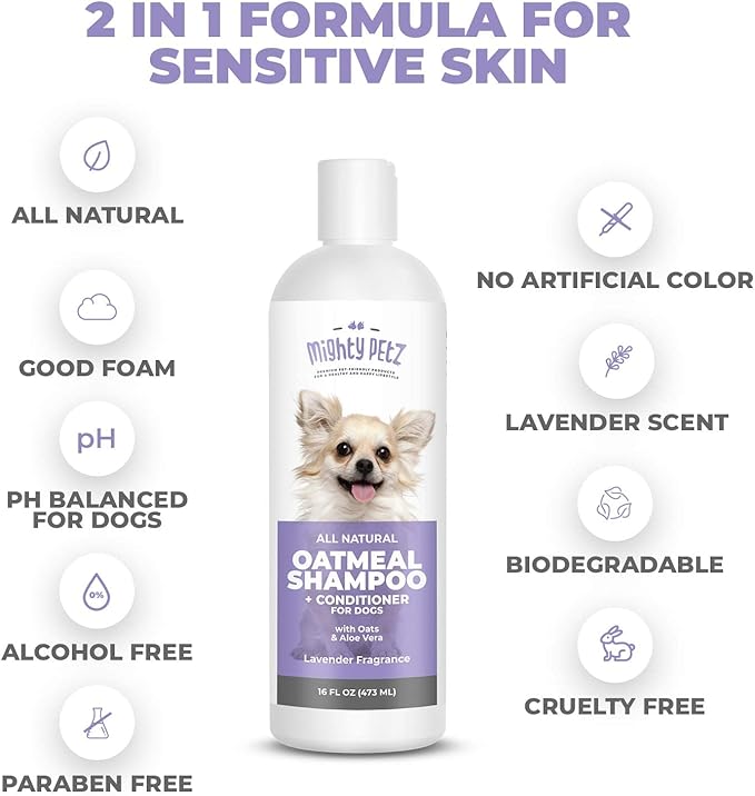 Mighty Petz 2-in-1 Oatmeal Dog Shampoo + Mighty Petz Dog Ear Cleaner Solution + 2-in-1 Dog Breath Freshener Spray & Water Additive Bundle