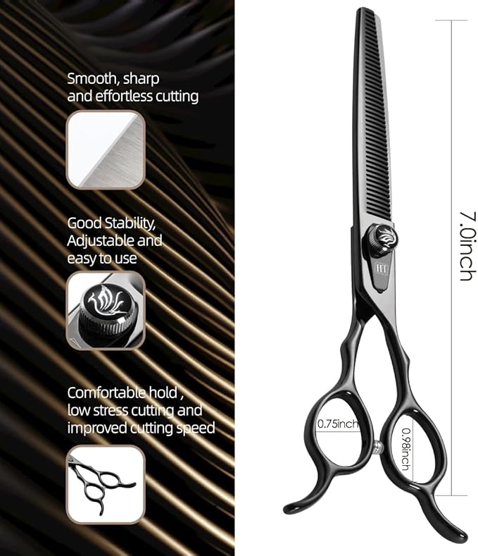 Dog Grooming Scissors: 7.5 inch Bright Black Pet Thinning Shears Made Of Japanese 440C Advanced Stainless Steel Professional Grooming Scissors for Dogs Cats and Other Pets