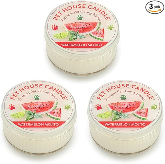 One Fur All Pet House Mini Candles for Pet Odor Made with Natural Soy Wax, Plant Based, Dog and Cat Friendly Scented Candles, Watermelon Mojito Pack of 3