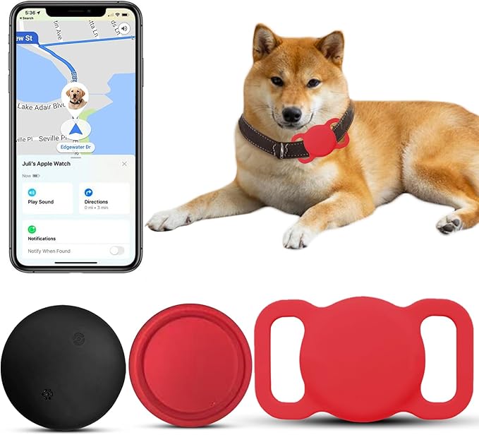 Pet Tracker for Dogs and Cats, Smart Location Tracker, MFi Certificated Tracking Device, Waterproof Bluetooth, No Monthly Fee, Works with Find My, Not GPS Tracker (iOS Only) (Red)