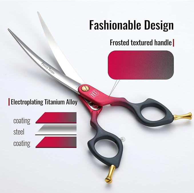 Fenice Dog Grooming Curved Scissors: 6.5" Pet Self-sharpening Split Finishing Shears for Dogs' Faces and Eyes Lightweight Ideal for Tight Spaces and Detailed Grooming Japan VG10 Alloy Steel 63HRC