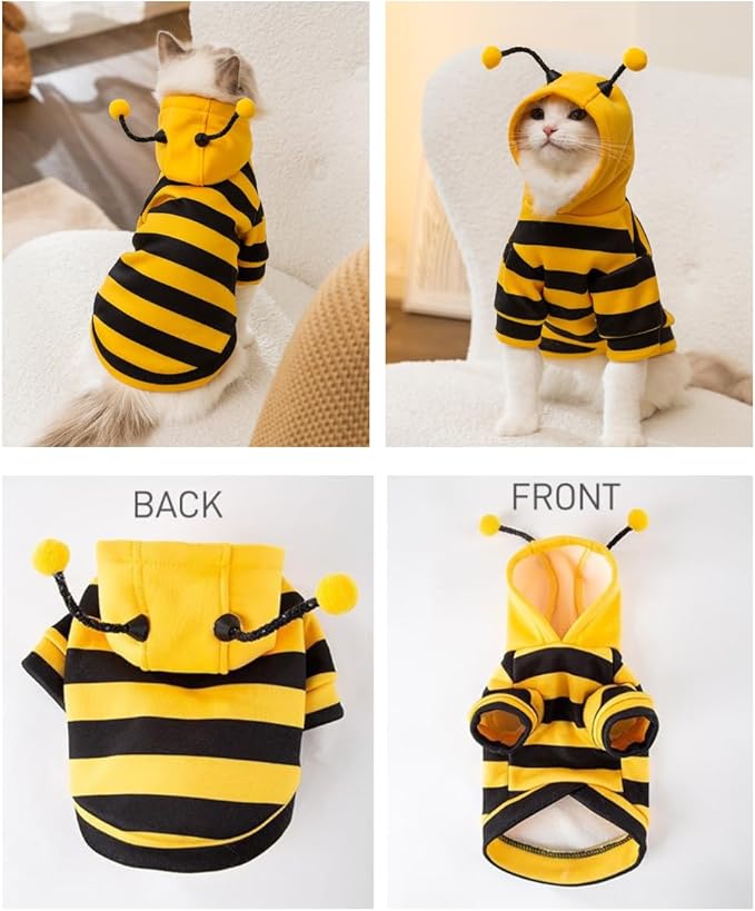 Selena Cat Bee Antennae Costume Hoodies Cute Bee Stripes Dog Kitten Puppy Pet Apparel (X-Large,Yellow&Black)