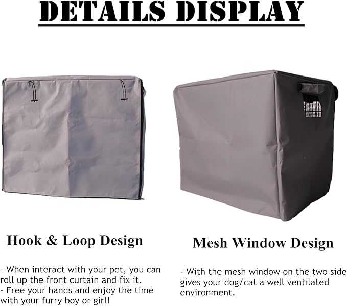 Dog Crate Cover Waterpoof Grey Pet Kennel Covers for Puppy Cat Indoor Outdoor Fit for 1 Door Wire Crate, 37.40x25.59x33.46 Inch