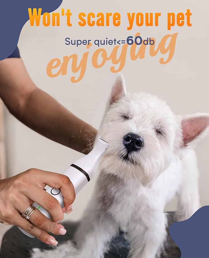 oneisall Dog Paw Trimmer, Cordless Paw Hair Trimmer for Dogs with Double Blades, Quiet 2 Speed Small Dog Grooming Clippers for Paws, Eyes, Ears, Face, Rump (White)