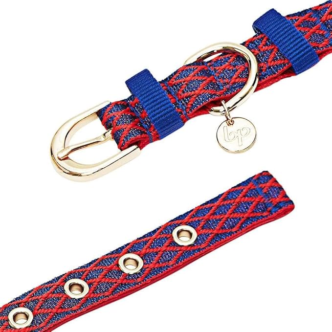 Blueberry Pet 2 Patterns Diamond Pattern Adjustable Neoprene Padded Dog Collar with Metal Buckle - True Red, Neck 17-20.5", for Large Breed
