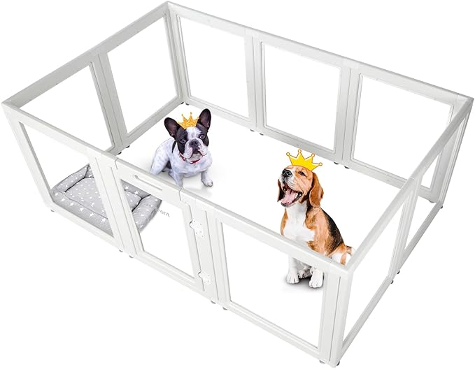 Clear Acrylic Plastic Dog Playpen Indoor,for Puppy Cat Rabbit Ferret Transparent Pet Pen,Easy Assemble Whelping Crate Kennel Cage Enclosure for Small & Medium Dogs (30.3" Height, 10PCS)