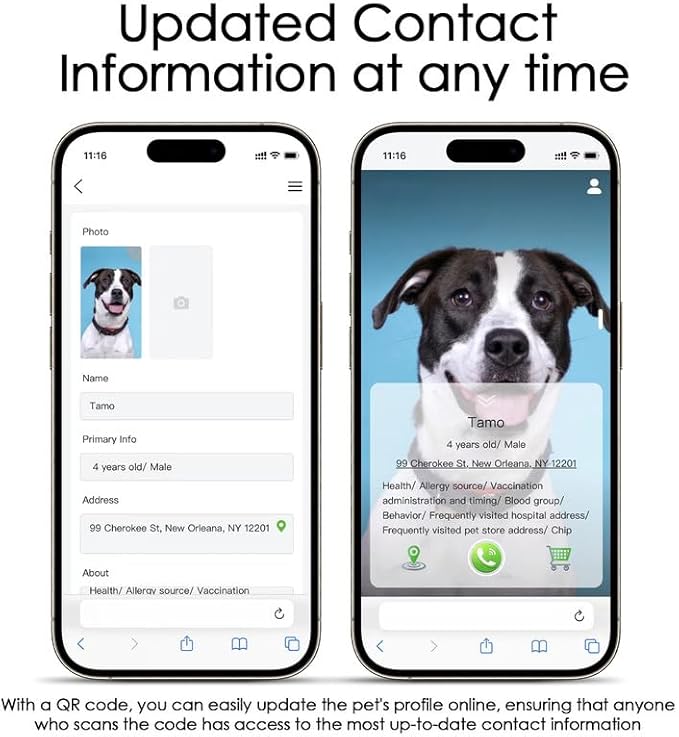 ADVENTUREMORE AIR Pet ID Tag-6pcs QR Code Tag & Smart ID Tag Small Personalized Name Plate with Online Profile - Dog Cat Tag Scan QR Receive Instant Pet Location Alert Email