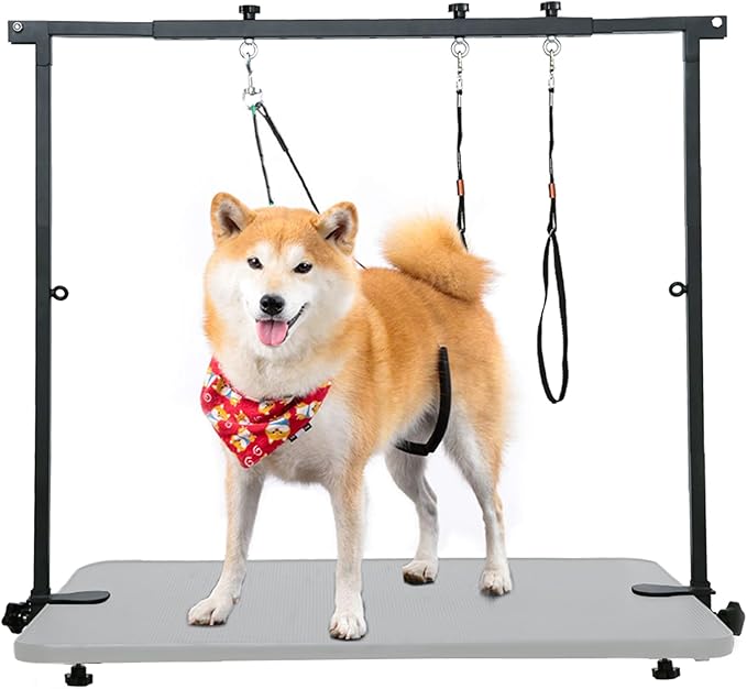 Breeze Touch Dog Grooming Table Arm - Overhead Pet Grooming Arm 39" H Adjustable, Foldable Cat and Dog Grooming Arm with Clamps Cat Grooming Loops for Small Medium Large Dog, Not Include Table