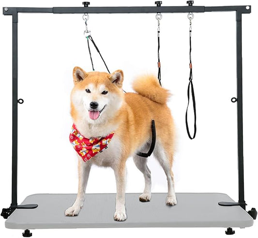 Breeze Touch Dog Grooming Table Arm - Overhead Pet Grooming Arm 39" H Adjustable, Foldable Cat and Dog Grooming Arm with Clamps Cat Grooming Loops for Small Medium Large Dog, Not Include Table