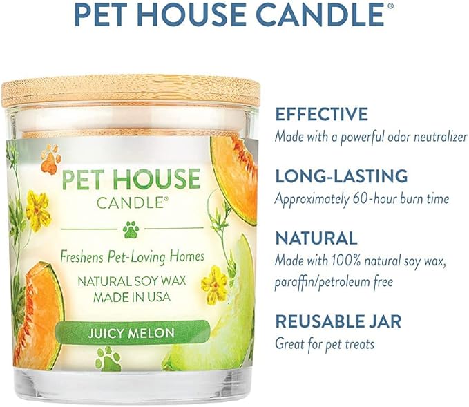 Pet House 9 oz Juicy Melon Scented Pet Odor Candle, Clean Burning, Long Lasting, Plant Based Spring, Summer Scented Soy Candles, 60 Hour Burn Time, Pack of 2