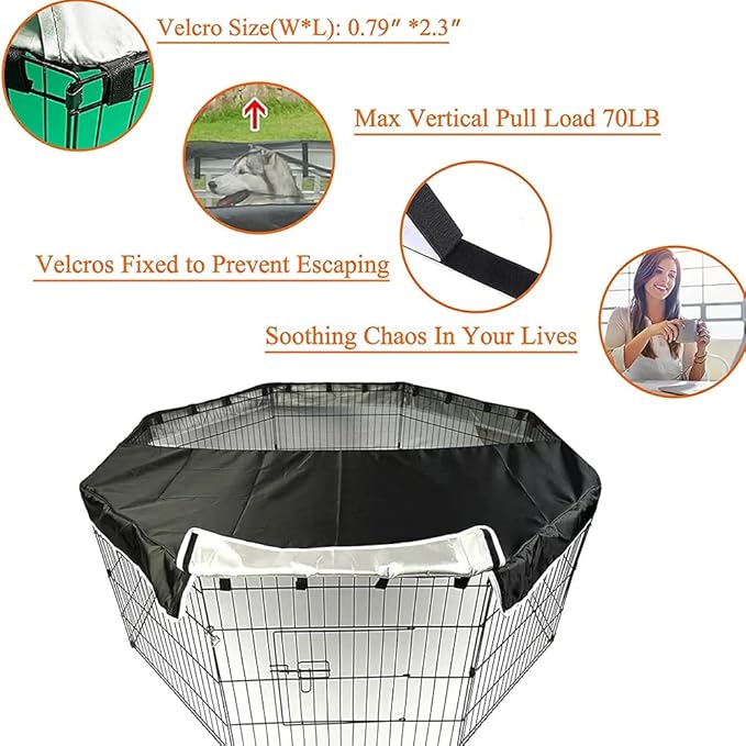 PJYuCien Dog Playpen Bottom Pad + Top Cover,Fits 24 Inch 8 Panels Regular Octagon Metal Exercise Pet Pen,Black (Note:Playpen Not Included !!!)