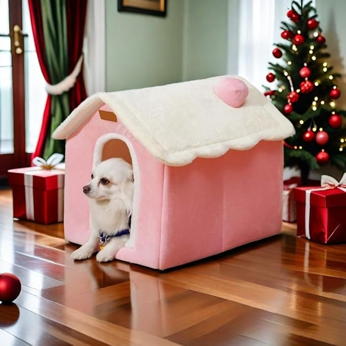 Dog House Indoor Memory Sponge, Foldable Dog House Kennel Bed Mat with Cushion for Small Medium Large Dogs Cats, Winter Warm Cat Nest Puppy Cave Sofa Pet Products (Pink, XL)