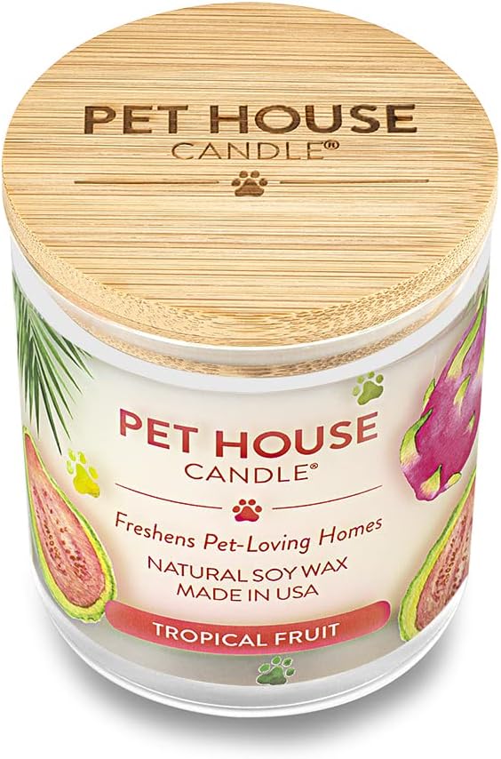 Pet House 9 oz Tropical Fruit Scented Pet Odor Candle, Clean Burning, Long Lasting, Plant Based Spring, Summer Scented Soy Candles, 60 Hour Burn Time, Pack of 2
